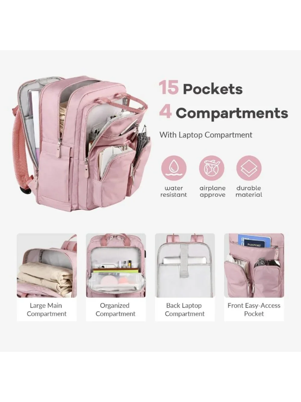 Stylish Pink College Laptop Backpack for Women, Fits 15.6